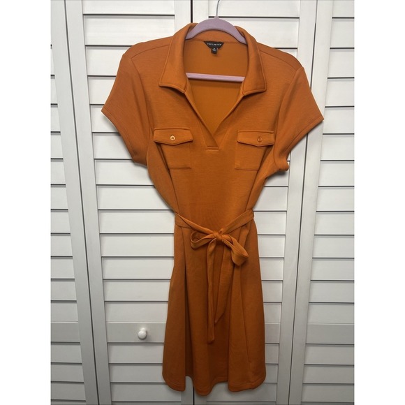 The Limited Short Sleeve V-Neck Belted Utility Knit Dress Size XL Orange - Picture 2 of 8